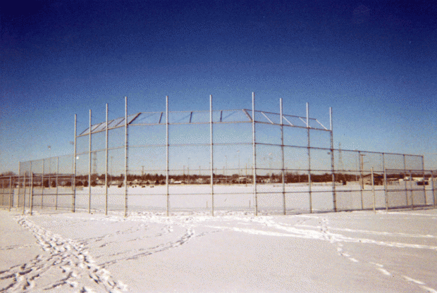 Chainlink backstop with overhang