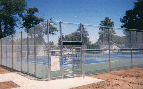 Chainlink tennis court fence with turnstile gate